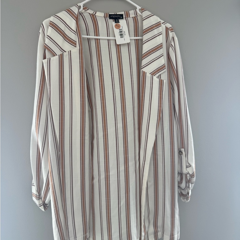 Striped Open-Front Cardigan